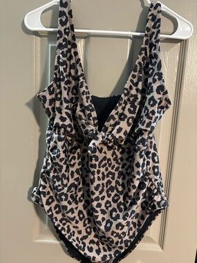 Leopard Print One-Piece Swimsuit in Beige and Black